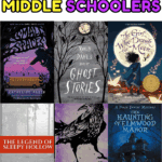 Scary book recommendations for middle schoolers including Small Spaces, The Raven, and The Haunting of Elmwood Manor.