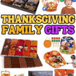 Thanksgiving family gifts including games, chocolate, popcorn, and treats for holiday gatherings.