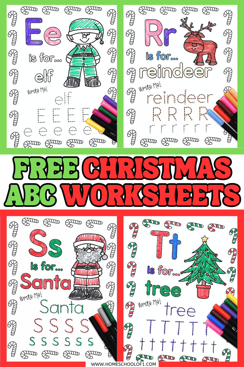 Free printable Christmas ABC worksheets for kids with festive letter tracing and coloring activities