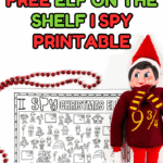 Set of three Elf I Spy printables including full color, black and white, and answer key versions.