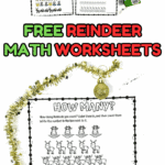 Six printable reindeer math worksheets including How Many? and What Comes Next?
