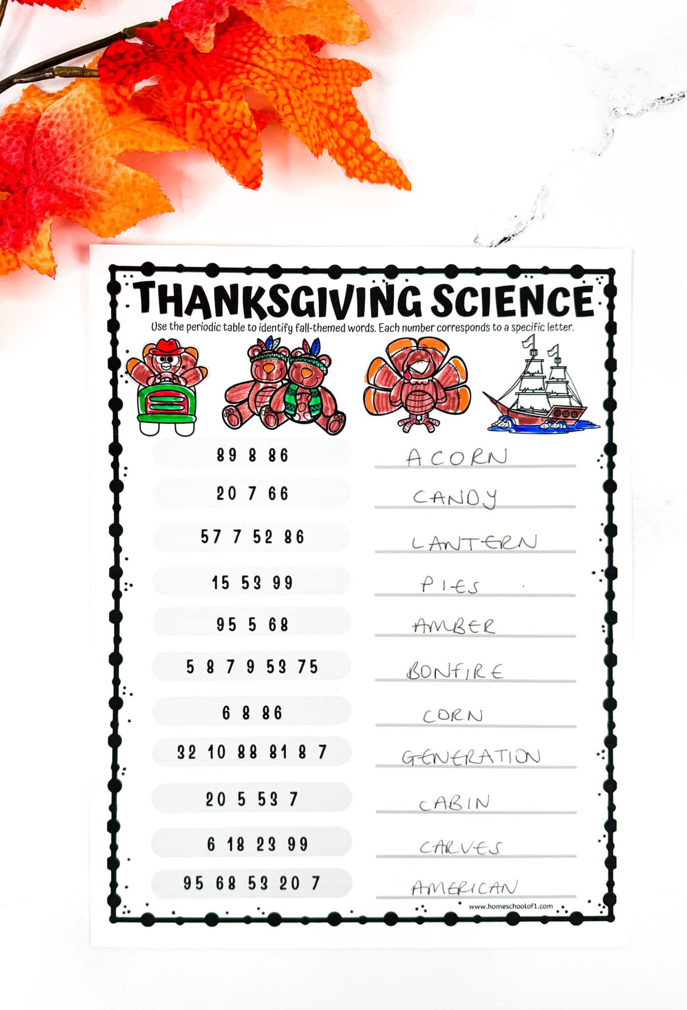 Thanksgiving Science Worksheet (Fun With The Periodic Table)