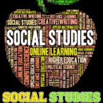 Colorful word cloud shaped like an apple, filled with education-related terms such as โsocial studies,โ โonline learning,โ โcreative writing,โ and โcomputer science,โ symbolizing the range of subjects within social studies homeschool curriculum.