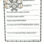 Free “If I Were a Turkey” writing prompt worksheet with coloring turkey illustration and Thanksgiving-themed questions for kids.