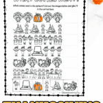 Thanksgiving math worksheet showing a “What Comes Next?” pattern activity with turkeys, pumpkins, ships, and pilgrims for kids to cut and paste.