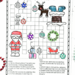 Festive Christmas crossword printable for kids featuring Santa, ornaments, reindeer, and clue-based vocabulary learning.