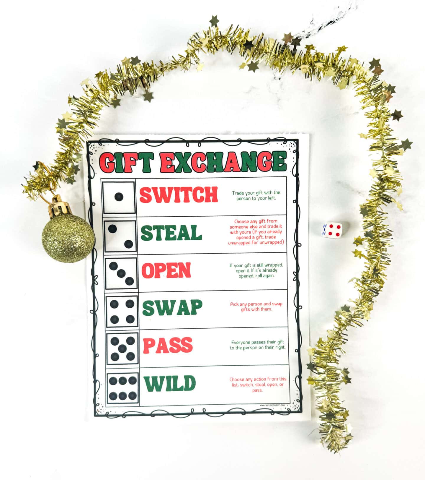 christmas gift exchange dice game printable
