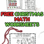 Long vertical pin with five holiday-themed math worksheets for kids, including “Let’s Count” and “What Comes Next?” activities.