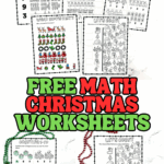 Five printable Christmas math worksheets for kids, featuring activities like counting, number matching, and pattern recognition with holiday images like Santa, gifts, and reindeer.