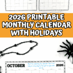 Fall-themed printable 2026 calendar pages for September through December, with quote decorations and U.S. holidays.