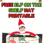 Boy's school photo decorated with a red elf hat, plus a family photo with red and green printable elf hats.