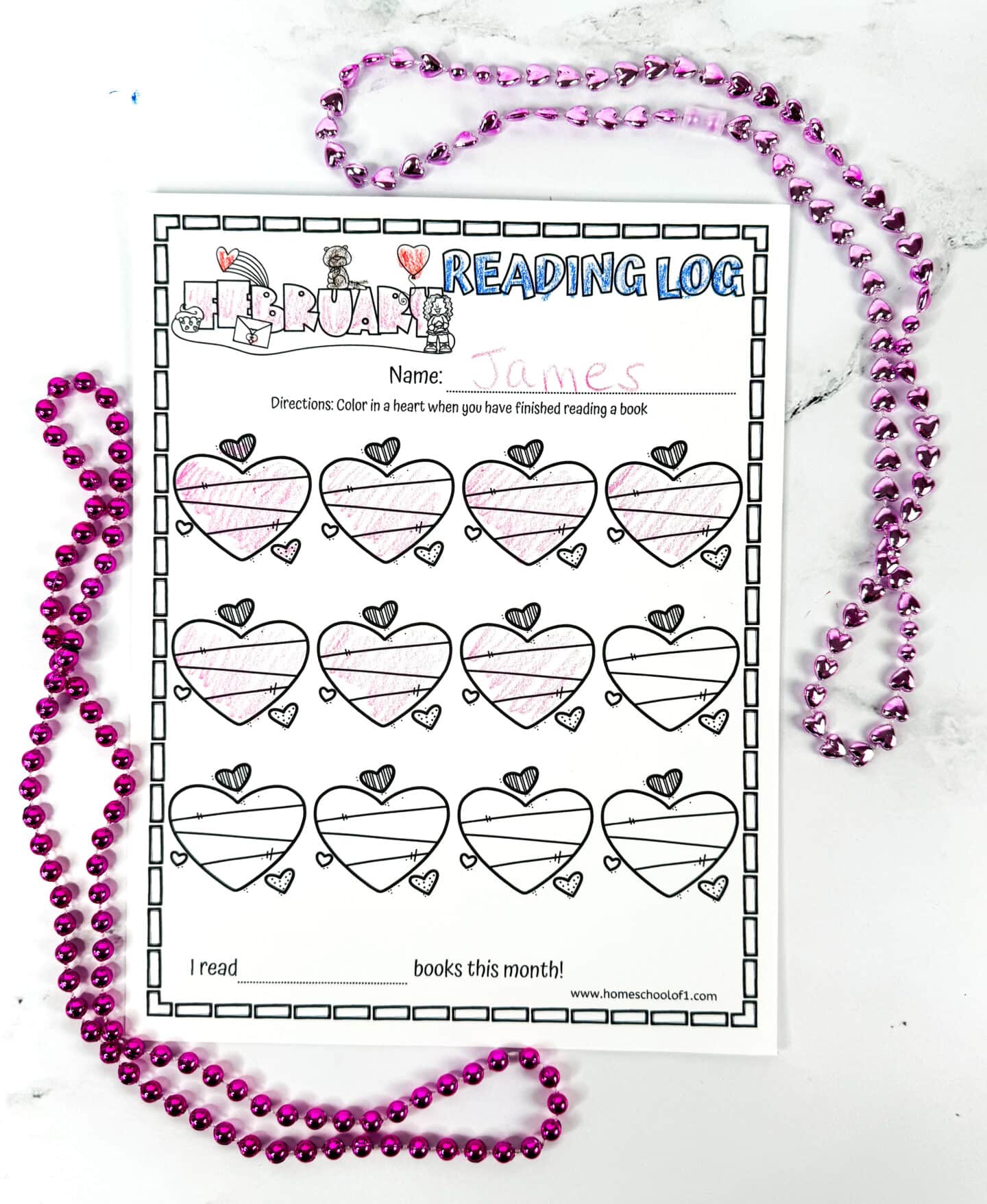 free february reading log worksheet