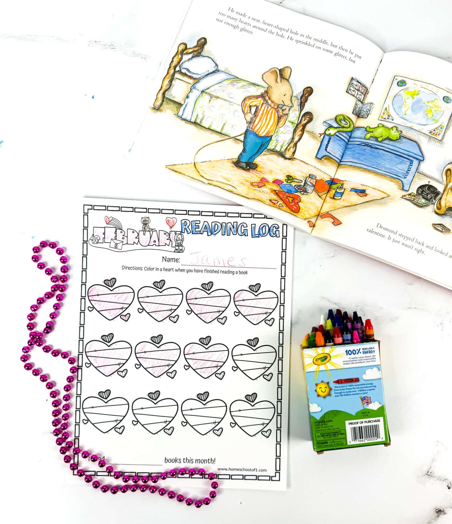 free heart reading log printable