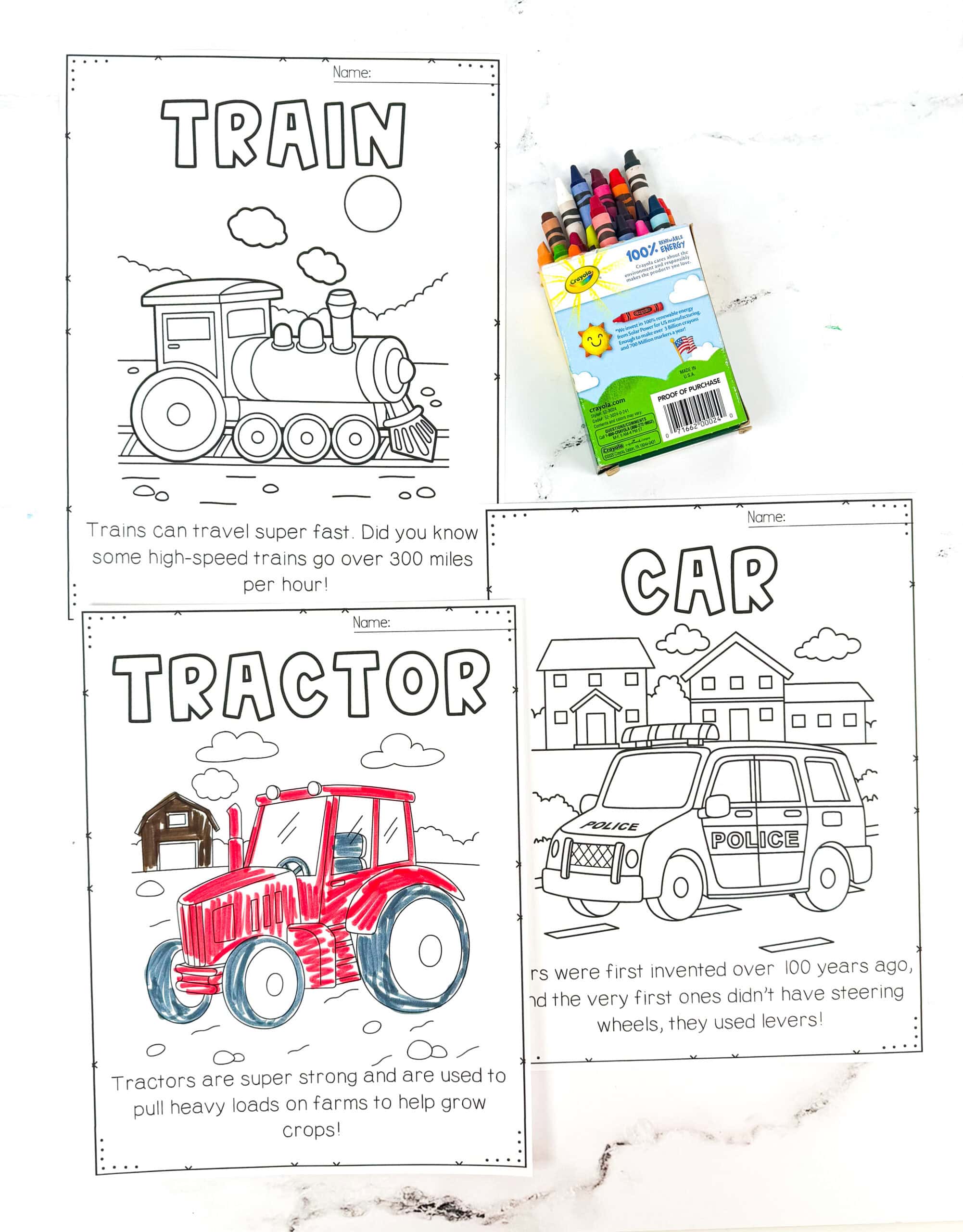 Free Transportation Coloring Pages - Cars, Trains & Airplanes