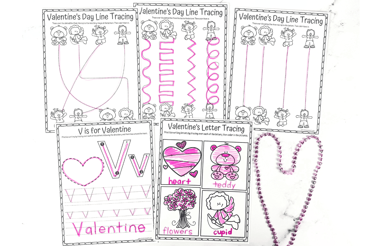 valentine's day tracing worksheets