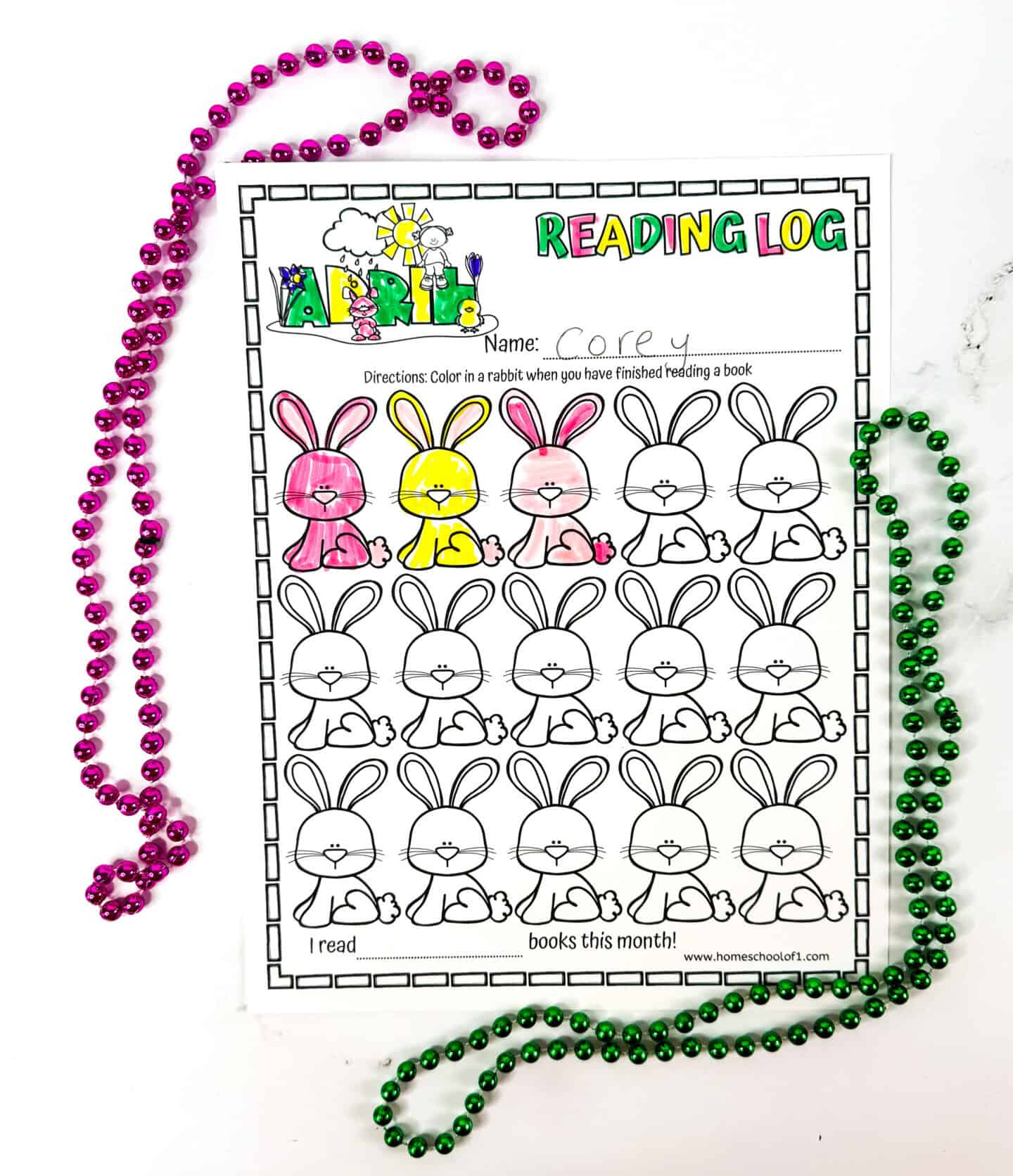 april reading log coloring page