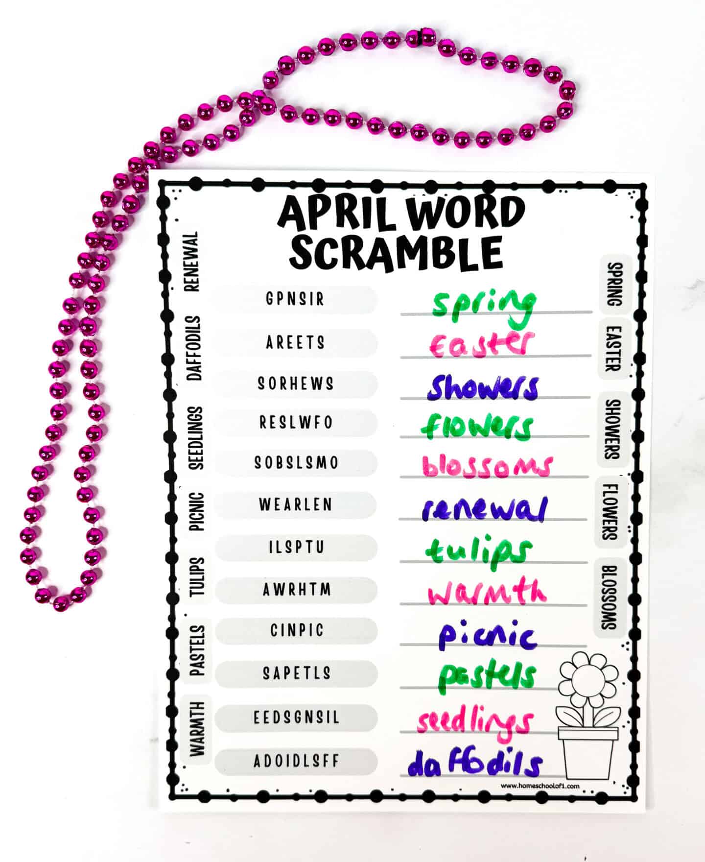 april word scramble answers