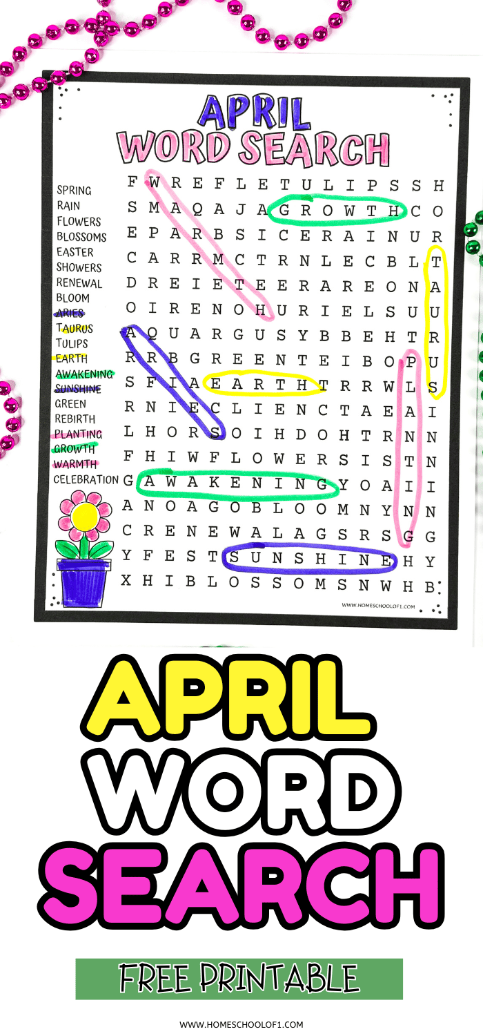 Free April Word Search Printable for Kids