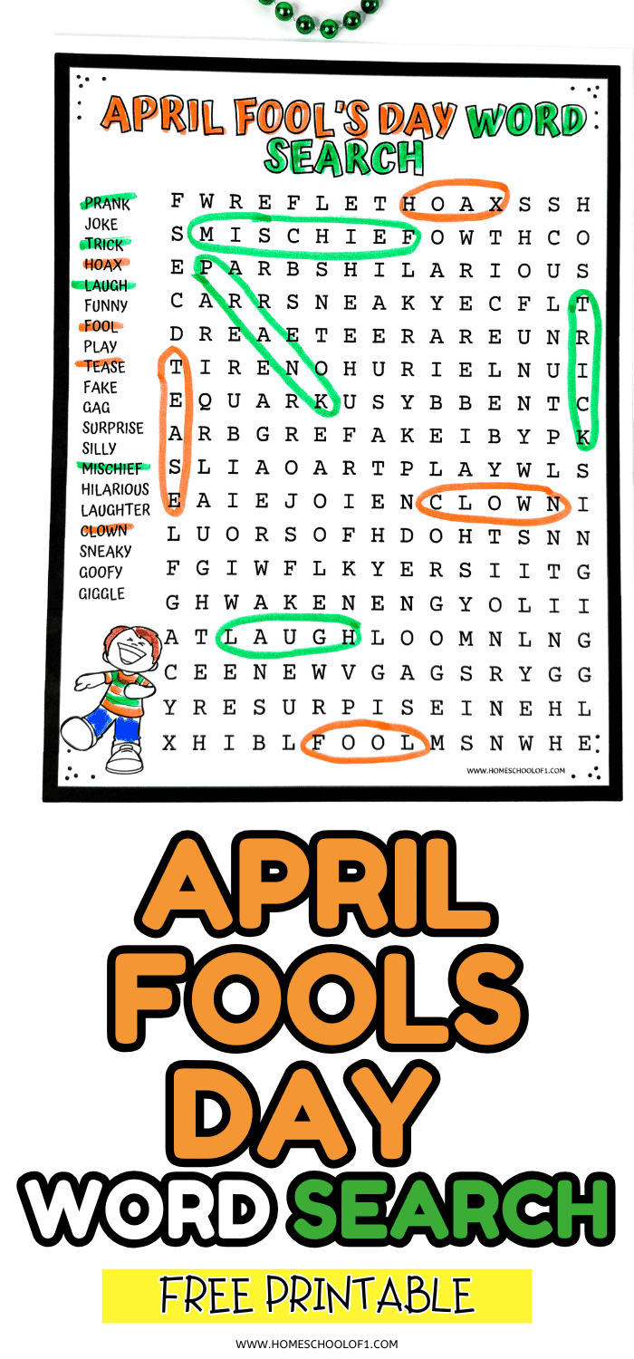 April Fools Day Word Search Printable for Kids