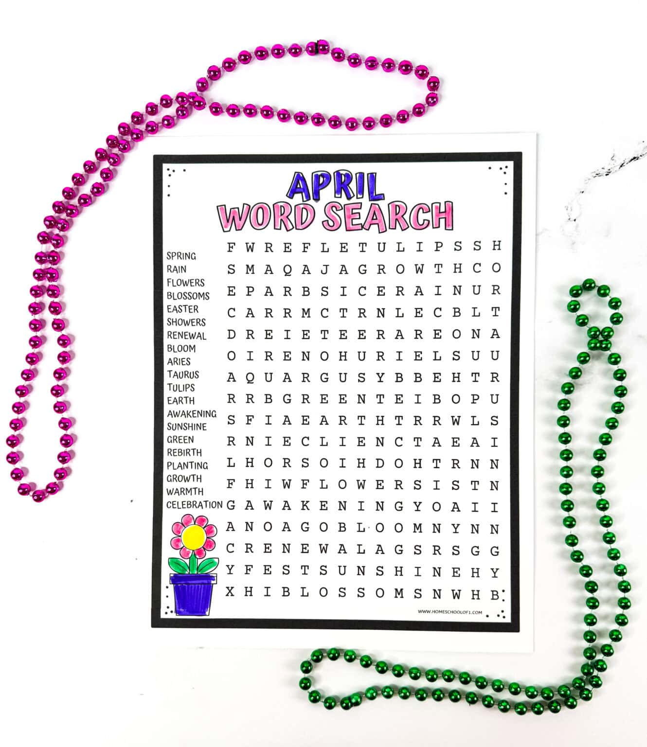 Free April Word Search Printable for Kids