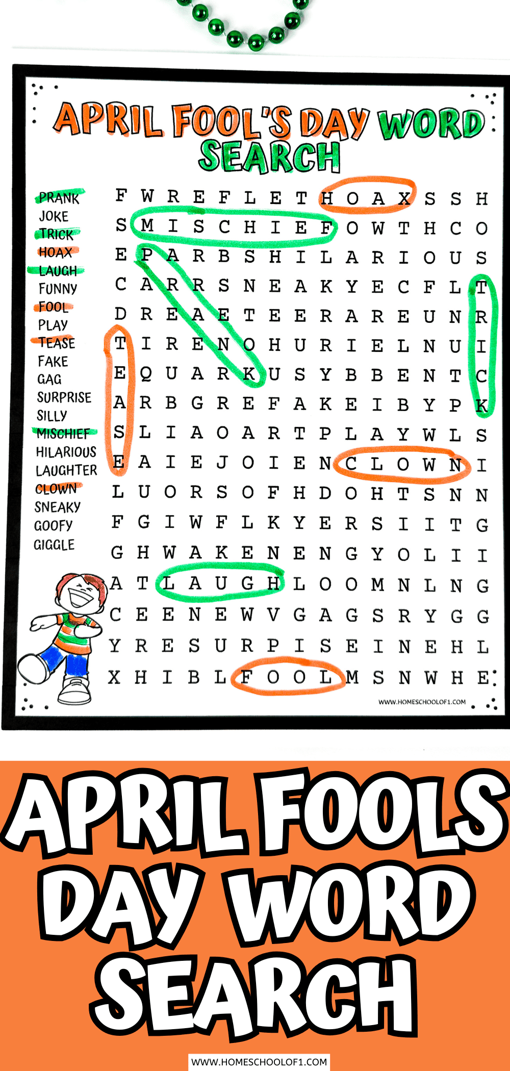 April Fools Day Word Search Printable for Kids