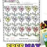 A colorful May reading log for kids showing flowers shaded in various colors, with a total of 15 books recorded at the bottom. This cheerful monthly reading chart supports positive reading habits and goal tracking.