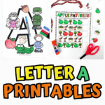 Letter A printables for preschoolers with science and phonics activities like ant life cycle, apple craft, and alphabet coloring.