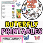 Butterfly-themed printables for preschool and elementary kids including science, counting, tracing, and life cycle sheets.