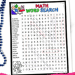 Free printable math word search activity with math symbols and vocabulary words highlighted on a colorful worksheet. Perfect for homeschool or classroom use.