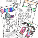 A set of free printable Diwali coloring sheets for kids, featuring images of diyas, the Indian flag, an elephant, children holding candles and sparklers, and scenes from the story of Rama and Sita, partially colored with markers and crayons.