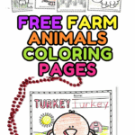 Set of free farm animal coloring pages for children, including pig, turkey, horse, duck, goat, chicken, cow, and sheep, designed for early learning and creativity.