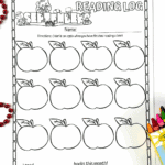 Blank September reading log printable with 12 apples ready to be colored, crayons on the right side.