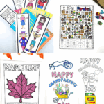 Free September printables for kids, including Roald Dahl bookmarks, pirate I Spy game, maple leaf coloring page, Grandparents Day coloring pages, and September word search.