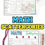 Free printable Math Scattergories game board with ten math-themed categories for interactive learning.