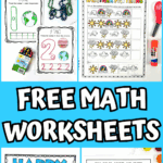 Free printable math worksheets pack with tracing, patterns, multiplication chart, counting, and Pi Day activities.
