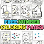 Free number coloring pages 1–10 with animals to count and traceable numbers for preschool and kindergarten.