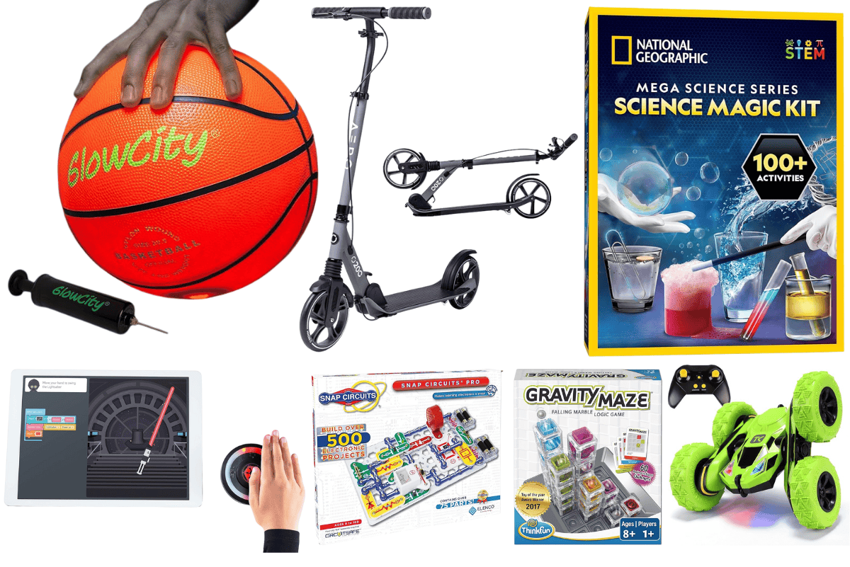Educational toys for 11 year old boys including STEM kits, puzzles, outdoor gear, and building sets.