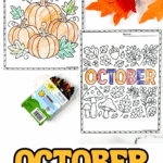Free printable October coloring pages with pumpkins, leaves, mushrooms, and seasonal fall doodles.