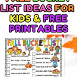 Three fall bucket list printables for kids: colored, black-and-white, and blank versions.