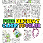 Free printable birthday cards to color featuring unicorns, dinosaurs, cupcakes, balloons, and kawaii animals, ready to personalize.