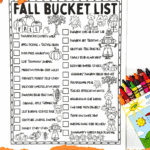 Black-and-white fall bucket list printable for kids to color in and complete.