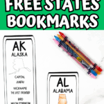 Texas and Utah printable bookmarks for kids, shown with beads and Crayola Twistables. Features state facts and hand-colored borders.