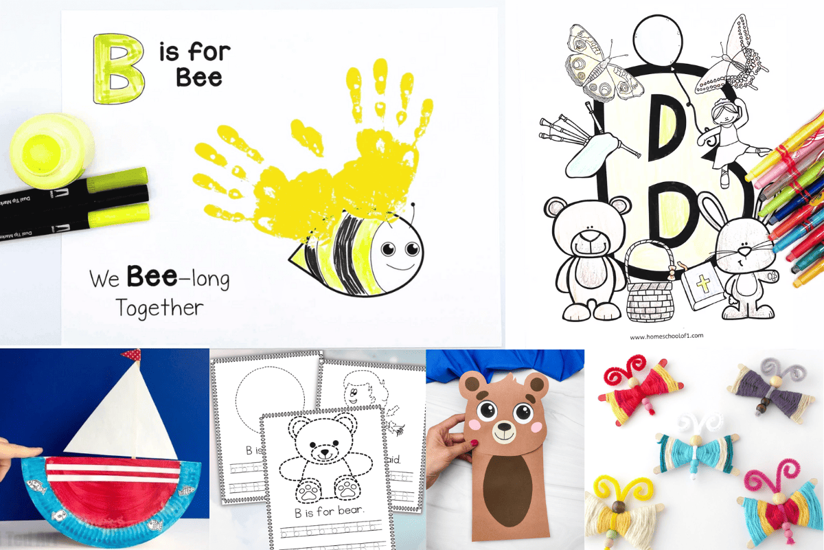 15 Easy Letter B Activities collage with preschool crafts, worksheets, and alphabet learning ideas for kids.
