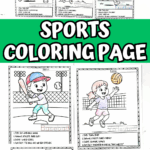 Free printable sports coloring pages with baseball, volleyball, and swimming for kids ages 5–9.