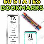 Six colorful printable state bookmarks for kids, including Alaska, Alabama, Florida, Georgia, Texas, and Utah. Perfect for geography learning.