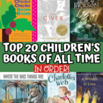 Top 20 children’s books collage with Harry Potter, Percy Jackson, Holes, Charlotte’s Web, and A Wrinkle in Time.