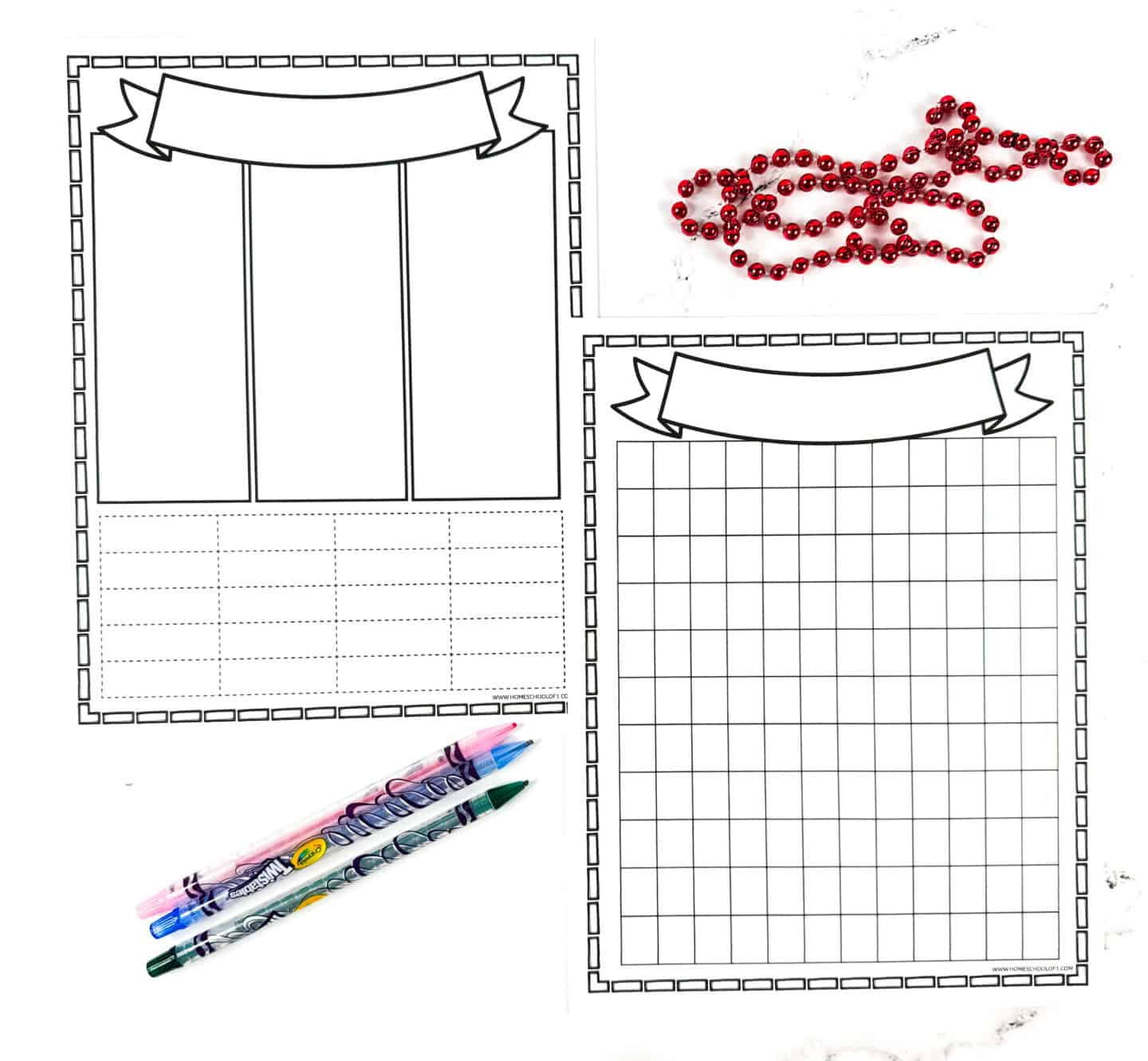 Two printable notebook pages with grid and column formats for organizing lessons, data, or creative ideas.
