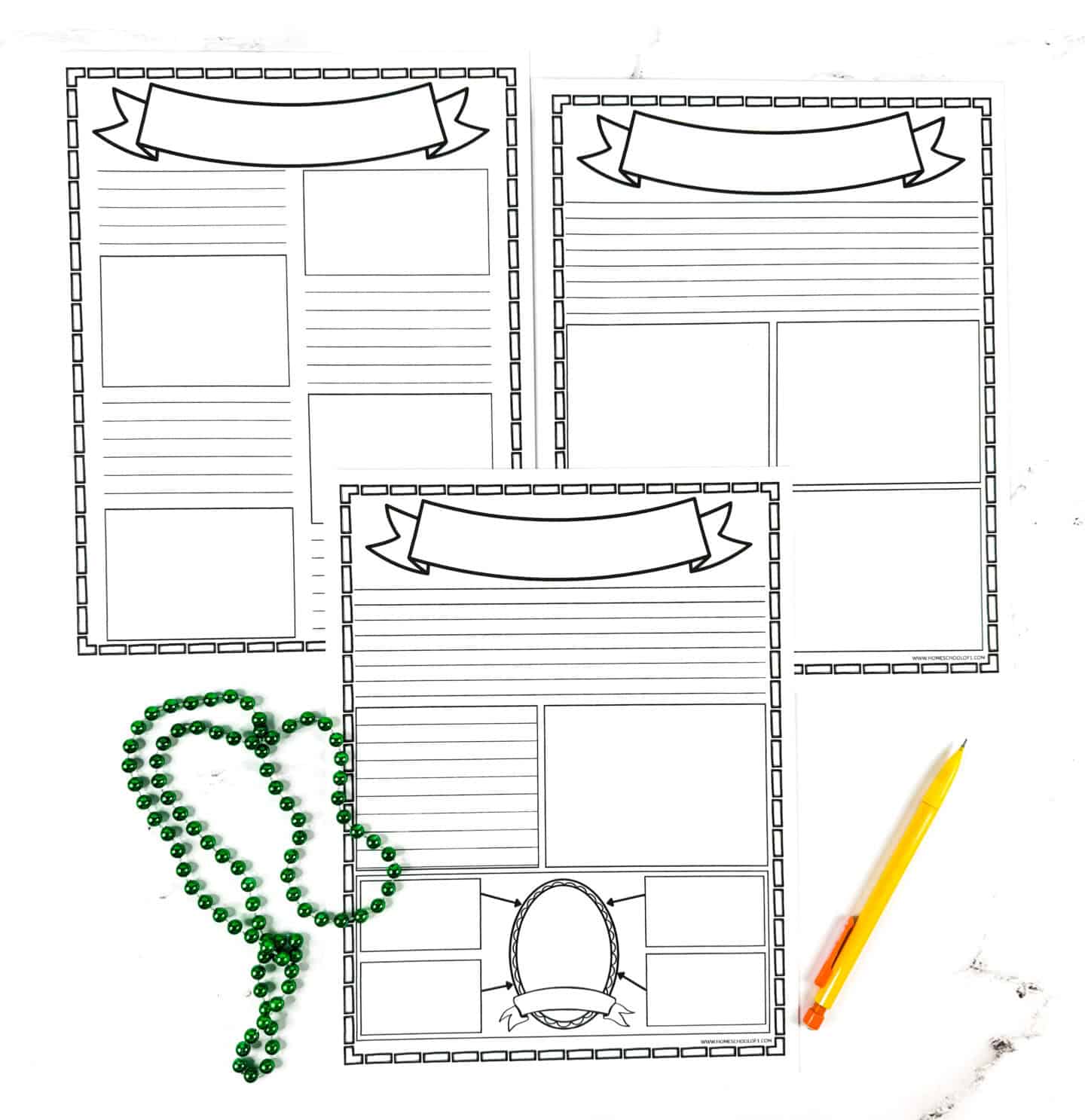 Three printable notebooking pages with lined and blank boxes for writing, drawing, and note-taking activities.