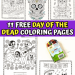 Free printable Day of the Dead coloring pages for kids with sugar skulls and parade scenes.