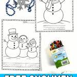 Free snowmen coloring pages with snowman tracing practice and a snowman family coloring activity for kids.